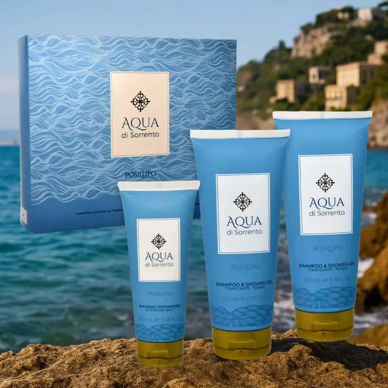 AQUA DI SORRENTOAQUA DI SORRENTO POSILLIPO COFANETTO | Shampoo & Shower Gel 200ml + Balsamo Dopobarba 100ml + Gel Rasatura di Precisione 200ml