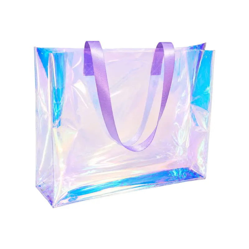 Beach Bag Mermaid Glow WYNIE - Maxi Borsa Mare Trasparente Colorata in PVC con Effetto Olografico