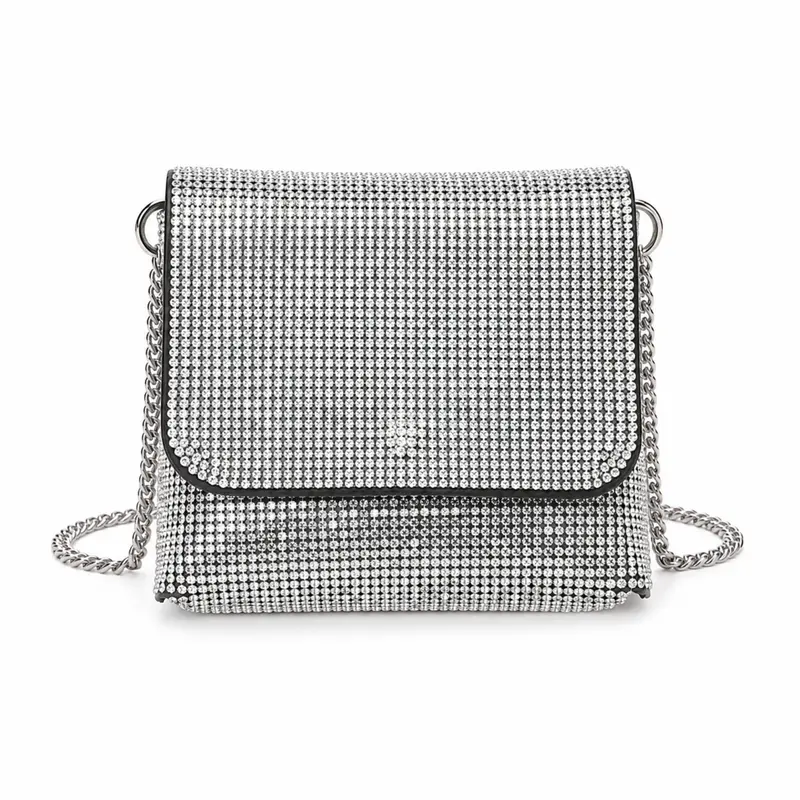 Borsa a Tracolla Mini con Strass e Catena