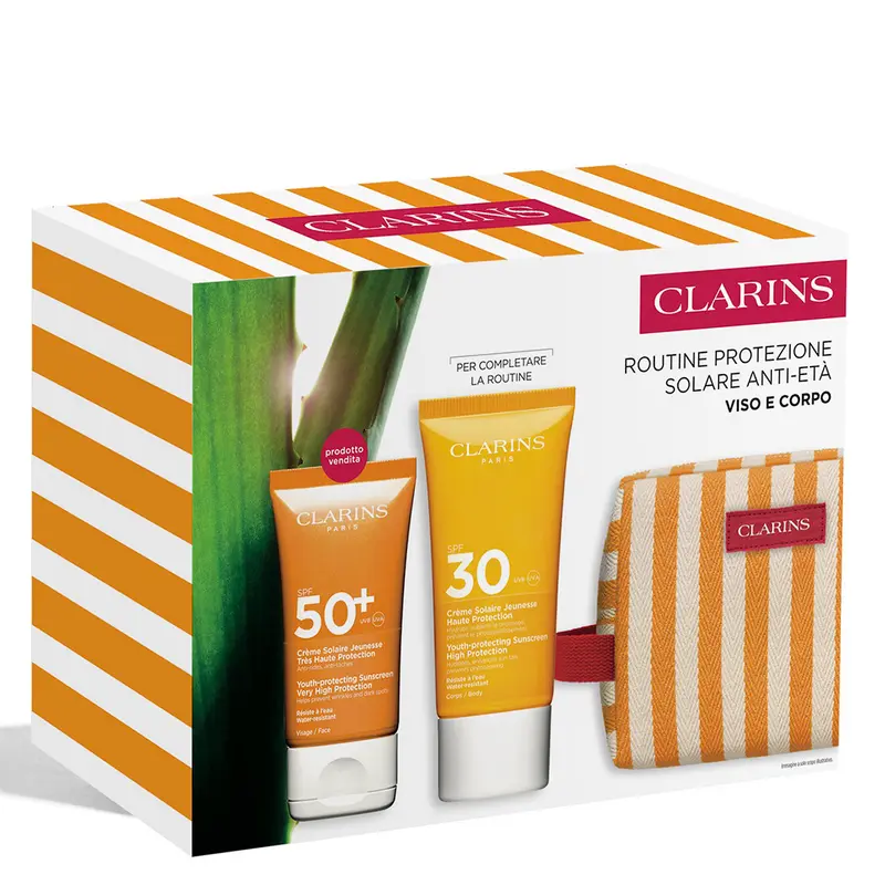 CLARINS Face Cream Spf50 50 M + Body Cream Spf30+ 75 Ml + Trousse Set 3 pz
