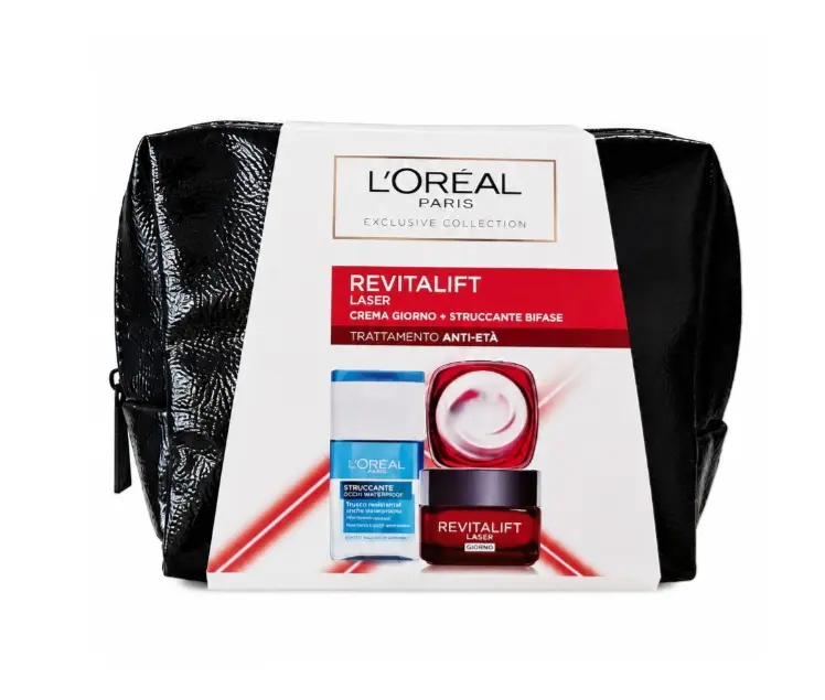L'Oréal Paris Revitalift Laser Kit Regalo Anti-Età Crema Giorno + Struccante Bifase con Pochette