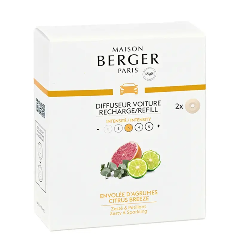 Maison Berger Paris Diffuseur Voiture Recharge Envolée d'Agrumes 2x17gr eur Voiture Recharge Envolée d'Agrumes