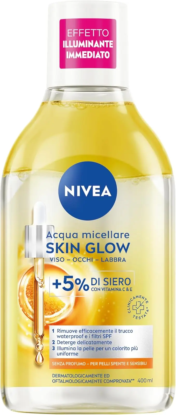 Micellare Skin Glow , Struccante viso e occhi con 5% siero + Aminoacid Complex 400 ml