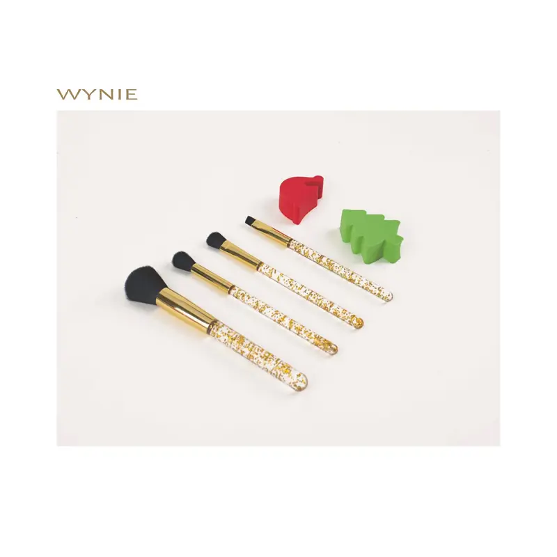 Set Pennelli Makeup con Glitter Oro + 2 Spugnette Blender Natalizie – Idea Regalo Beauty | Wynie Christmas Collection