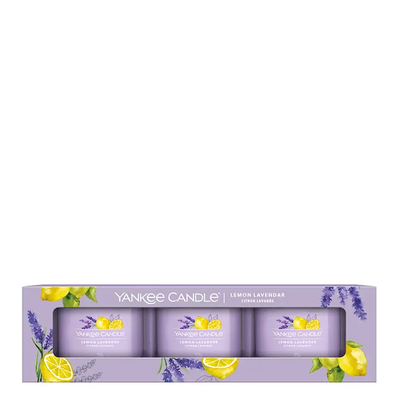 Yankee Candle Confezione 3 Candele Votive in Vetro Lemon Lavender Set V1